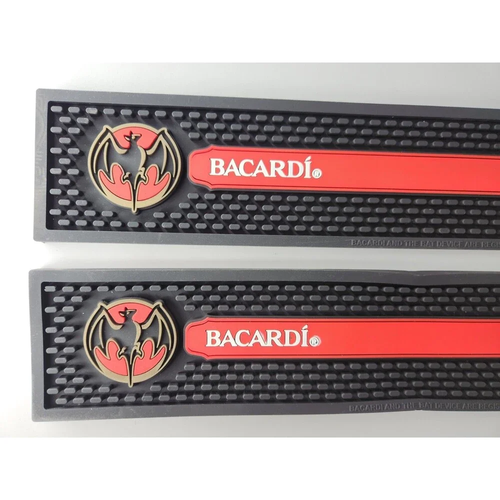 2x Bacardí Bar Mat Spill Rail Rubber Black, Red, and White, Gold 23.5